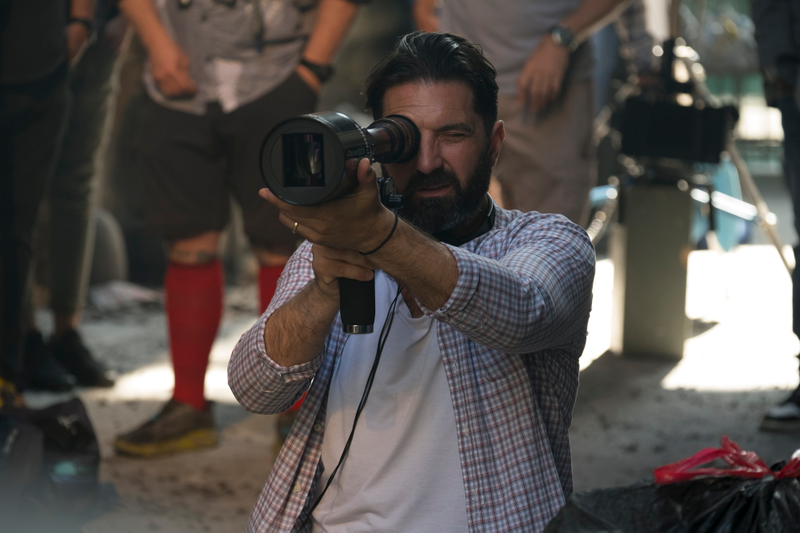 Drew Pearce on the set of Hotel Artemis.